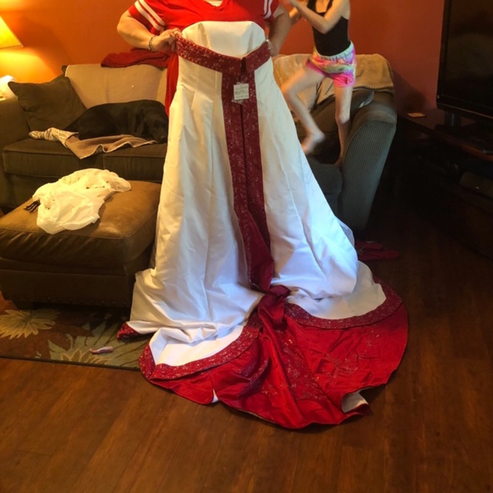 White and red wedding dress